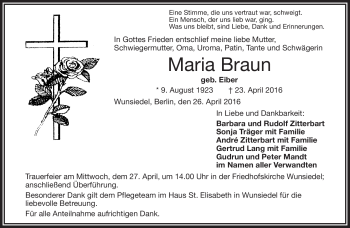 Traueranzeige von Maria Braun von Frankenpost