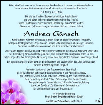 Traueranzeige von Andrea Günsch von Südthüringer Presse