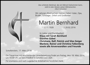 Traueranzeige von Martin Bernhard von Neue Presse Coburg