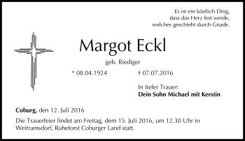 Traueranzeige von Margot Eckl von Neue Presse Coburg