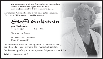 Traueranzeige von Steffi Eckstein von Südthüringer Presse