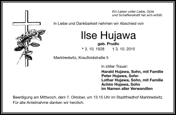 Traueranzeige von Ilse Hujawa von Frankenpost