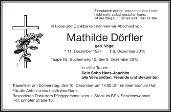Traueranzeige von Mathilde Dörfler von Frankenpost