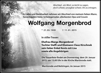 Traueranzeige von Wolfgang Morgenbrod von Südthüringer Presse