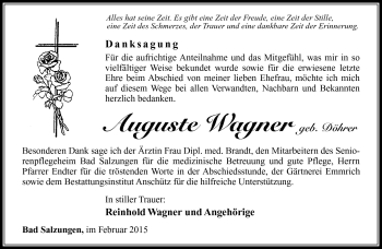 Traueranzeige von Auguste Wagner von Südthüringer Presse
