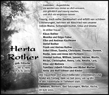 Traueranzeige von Herta Rother von Südthüringer Presse