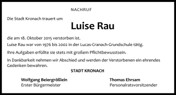 Traueranzeige von Luise Rau von Neue Presse Coburg