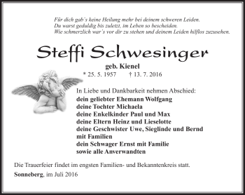 Traueranzeige von Steffi Schwesinger von Südthüringer Presse