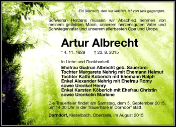 Traueranzeige von Artur Albrecht von Südthüringer Presse