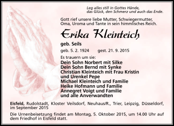 Traueranzeige von Erika Kleinteich von Südthüringer Presse