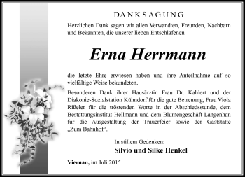Traueranzeige von Erna Herrmann von Südthüringer Presse