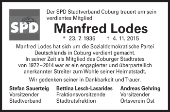 Traueranzeige von Manfred Lodes von Neue Presse Coburg