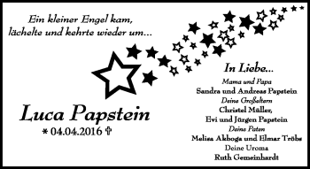 Traueranzeige von Luca Papstein von Frankenpost