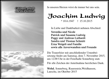 Traueranzeige von Joachim Ludwig von Südthüringer Presse