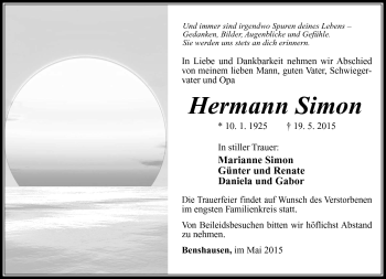 Traueranzeige von Hermann Simon von Südthüringer Presse