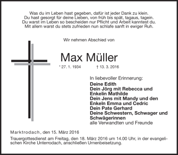 Traueranzeige von Max Müller von Neue Presse Coburg