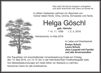 Traueranzeige von Helga Göschl von Frankenpost