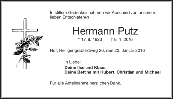 Traueranzeige von Hermann Putz von Frankenpost