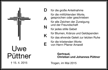Traueranzeige von Uwe Püttner von Frankenpost