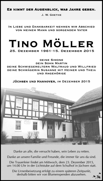 Traueranzeige von Tino Möller von Südthüringer Presse