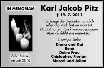Traueranzeige von Karl Jakob Pitz von Südthüringer Presse