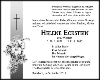 Traueranzeige von Helene Eckstein von Südthüringer Presse
