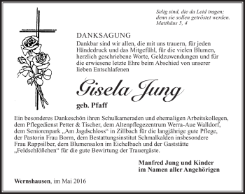 Traueranzeige von Gisela Jung von Südthüringer Presse