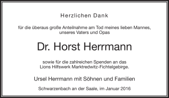 Traueranzeige von Horst Herrmann von Frankenpost