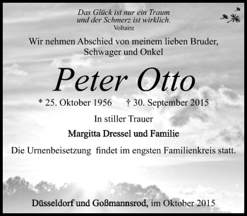 Traueranzeige von Peter Otto von Südthüringer Presse