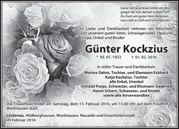 Traueranzeige von Günter Kockzius von Südthüringer Presse
