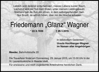 Traueranzeige von Friedemann Wagner von Neue Presse Coburg