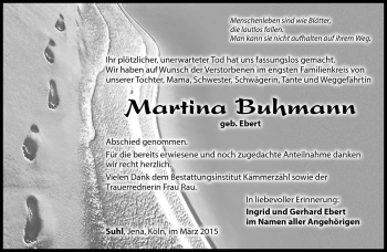 Traueranzeige von Martina Buhmann von Südthüringer Presse
