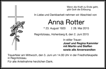Traueranzeige von Anna Rotter von Frankenpost