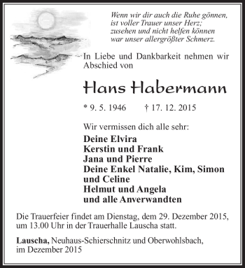 Traueranzeige von Hans Habermann von Südthüringer Presse