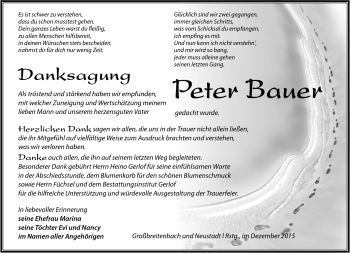 Traueranzeige von Peter Bauer von Südthüringer Presse