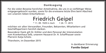 Traueranzeige von Friedrich Geipel von Frankenpost