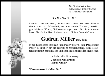 Traueranzeige von Gudrun Müller von Südthüringer Presse