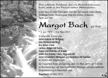 Traueranzeige von Margot Bach von Südthüringer Presse