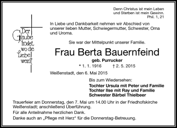 Traueranzeige von Berta Bauernfeind von Frankenpost