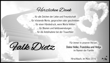Traueranzeige von Falk Dietz von Südthüringer Presse