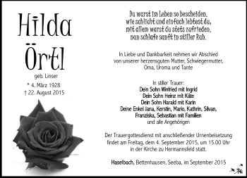 Traueranzeige von Hilda Örtl von Südthüringer Presse