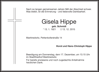 Traueranzeige von Gisela Hippe von Frankenpost