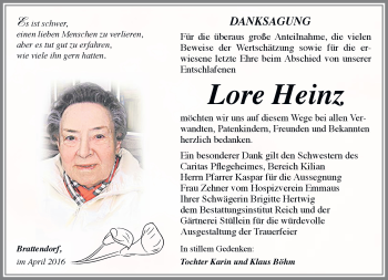 Traueranzeige von Lore Heinz von Südthüringer Presse