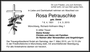 Traueranzeige von Rosa Petrauschke von Frankenpost