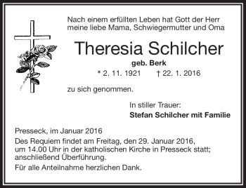 Traueranzeige von Theresia Schilcher von Frankenpost
