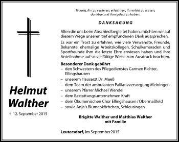 Traueranzeige von Helmut Walther von Südthüringer Presse