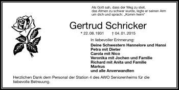 Traueranzeige von Gertrud Schricker von Frankenpost