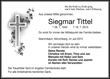 Traueranzeige von Siegmar Tittel von Frankenpost