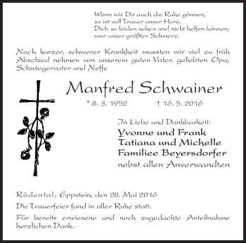 Traueranzeige von Manfred Schwainer von Neue Presse Coburg