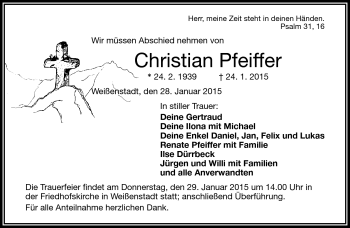 Traueranzeige von Christian Pfeiffer von Frankenpost
